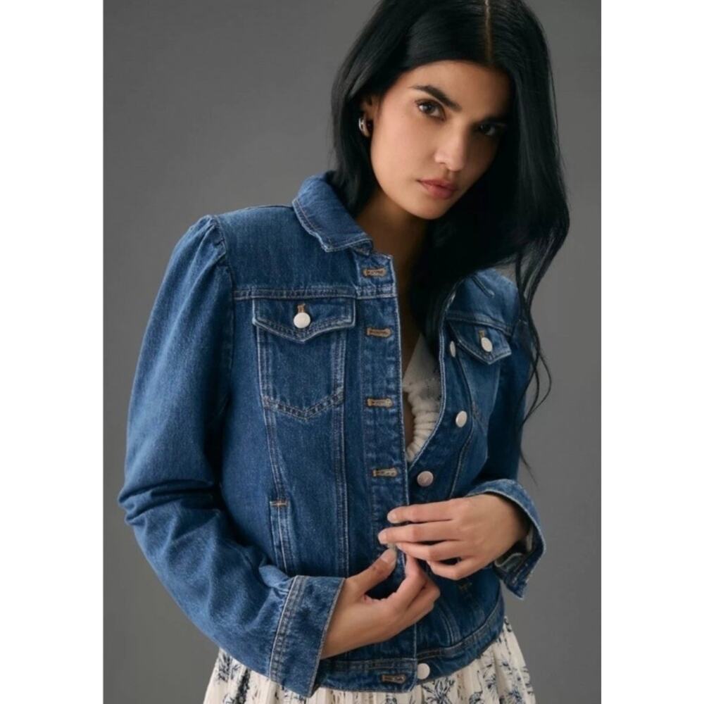 EUC Anthropologie PILCRO Women's Puff Sleeve Cropped Jean Denim Jacket S